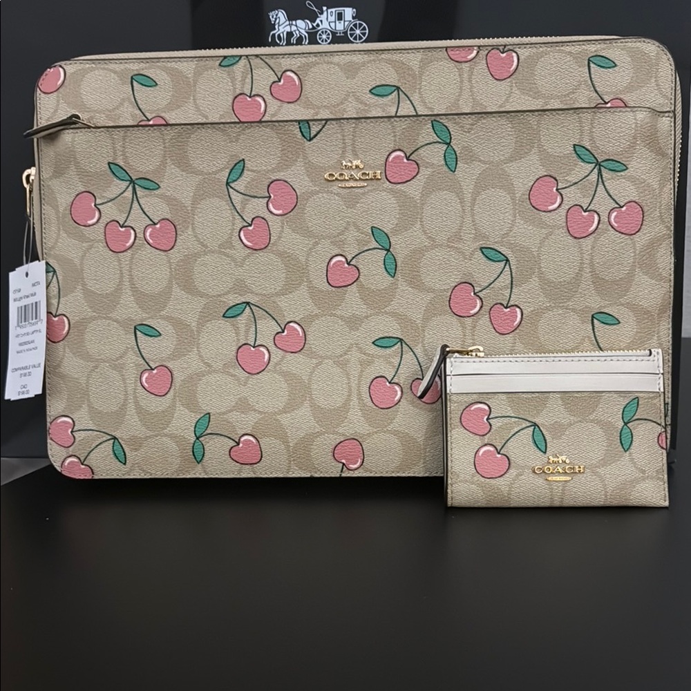 Coach Heart Cherry Print Laptop Sleeve and Card Holder  014
